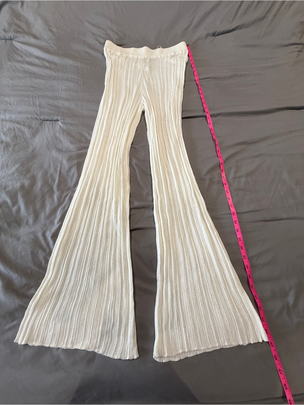 Fashion Nova Ivory Ribbed Flare Knit Pants